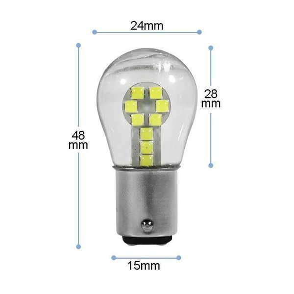 Автомобільні LED-лампа 16 діодів у колбі БІЛА в ЗАДІЙ хід, ДХО, ПОВОЛОТ СТОП &mdash; ЯРКА з цоколем 1157 16LED_1157WH_KOLB фото