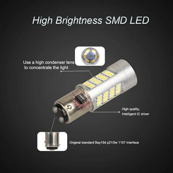 Автомобільні LED-лампи HP75 БІЛА в ЗАДНІЙ хід, ДХО, СТОП &mdash; ЯРКА з цоколем 1157 (P21/5W) (2 контактна) 1157WH_#75 фото