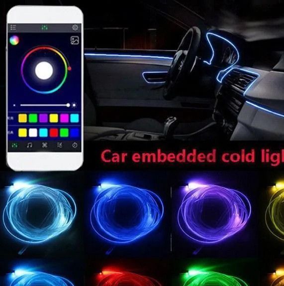 RGB різнокольоровий Неон в авто, 5 LED 6 м Холодний неон, Неонове підсвічування, Гнучкий неон(6 метрів, 5 ламп, APP) ELWIRE_6MRGB_APP фото