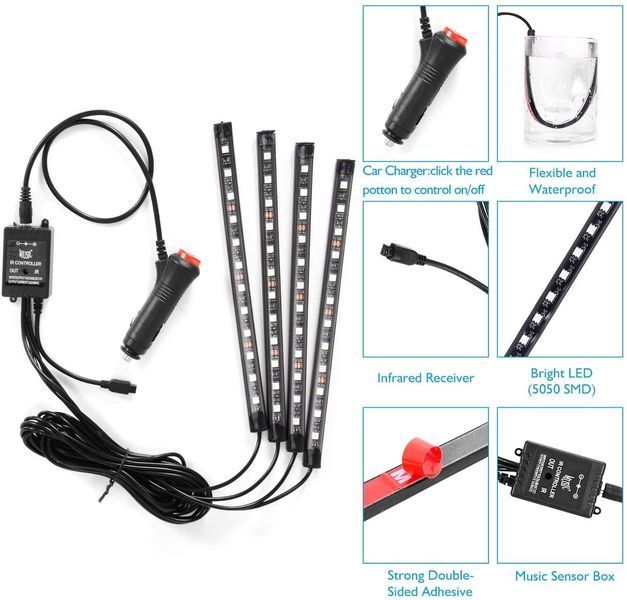 12 LED RGB подсветка салона светодиодная с микрофоном (реагирует на звук) 16 режимов, через приложение ATMO_12LED/1 фото