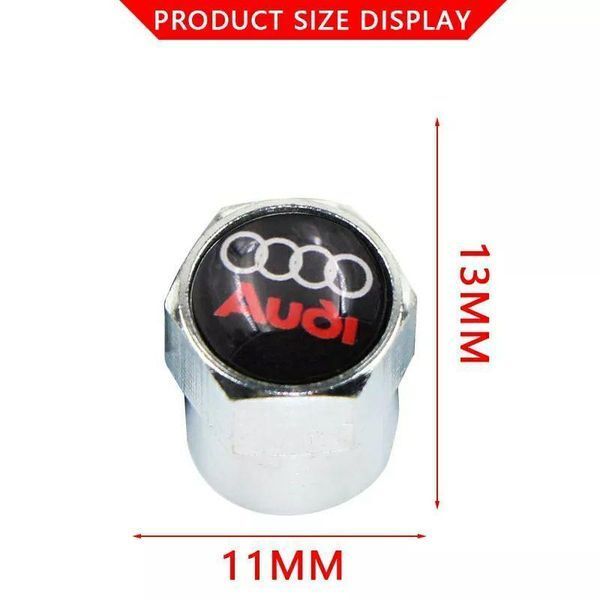Ковпачки на ніпель, золотник з логотипом AUDI, Захисні металеві ХРОМ ковпачки для ніпелів автомобільних коліс (4 шт) KOLP_YX088_AUD фото