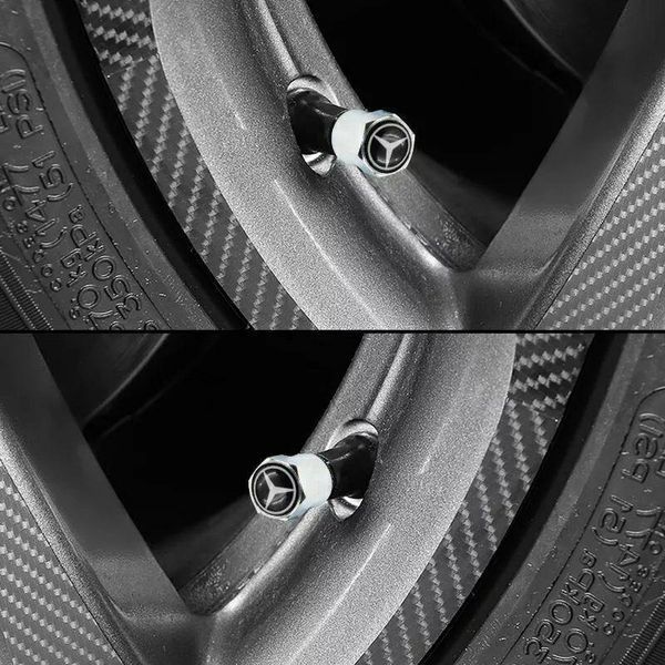 Ковпачки на ніпель, золотник з логотипом MERCEDES, Захисні металеві ХРОМ ковпачки для ніпелів автомобільних коліс (4 шт) KOLP_YX088_MERC фото