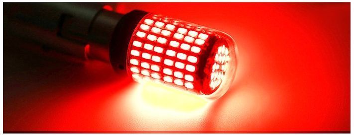 Автомобільна LED-лампа 144 діоди ГАРХНА, СТОП-СИГНАЛ &mdash; ОЧЕНЬ ЯРКА з цоколем 1157 (P21/5W) (BA15S) CAN BUS 144LED_1157RED фото