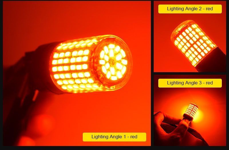 Автомобільна LED-лампа 144 діоди ГАРХНА, СТОП-СИГНАЛ &mdash; ОЧЕНЬ ЯРКА з цоколем 1157 (P21/5W) (BA15S) CAN BUS 144LED_1157RED фото