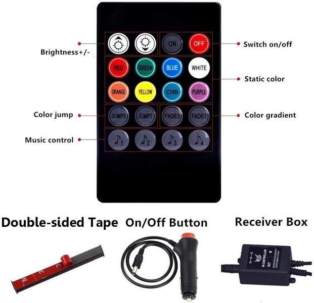 9 LED RGB підсвічування салону світлодіодне з пультом та мікрофоном (реагує на звук) 16 режимів ATMO_9LED фото