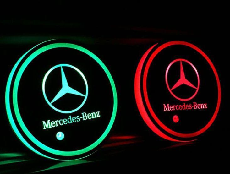 Підсвічування підсклянника RGB в авто з логотипом автомобіля MERCEDES (к-кт 2 шт.) CUP_HOLDER_MERCEDES фото