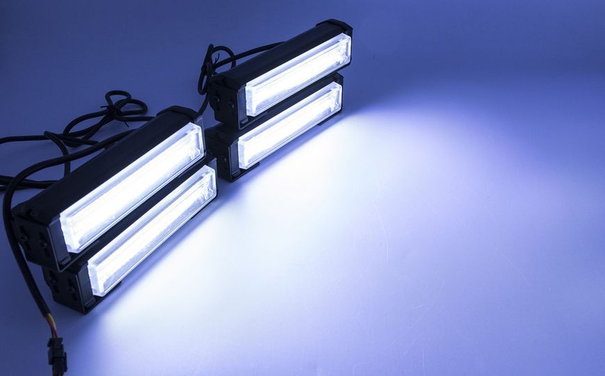 Яркие светодиодные автомобильные стробоскопы БЕЛО-БЕЛЫЕ, LED проблесковые маячки, полицейские мигалки (4 COB STROB_4COB868A169_WW фото